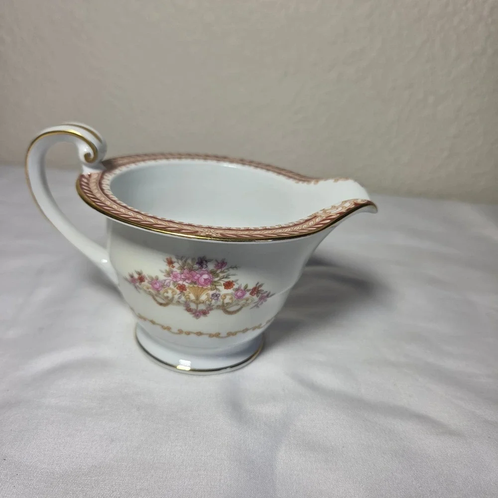 Noritake Vintage Floral Sugar Bowl and Creamer Set Gold Trim Made in Japan